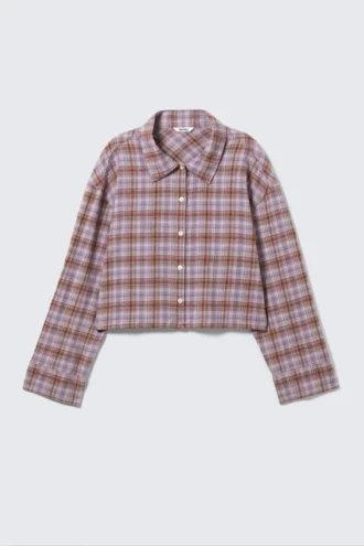 Kurzes kariertes Flanellhemd – Purple Check