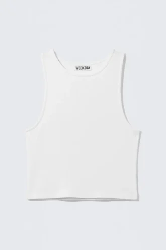 Kurzes Tanktop aus gerippter Baumwolle – Weiß
