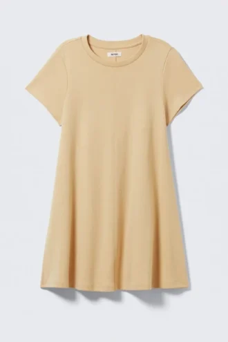Kurzärmeliges A-Linien-T-Shirt-Kleid – Beige