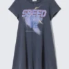 Kurzärmeliges A-Linien-T-Shirt-Kleid – Washed Blue – Speed Paradox Kurzärmeliges A-Linien-T-Shirt-Kleid – Washed Blue – Speed Paradox