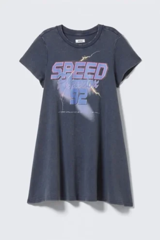 Kurzärmeliges A-Linien-T-Shirt-Kleid – Washed Blue – Speed Paradox