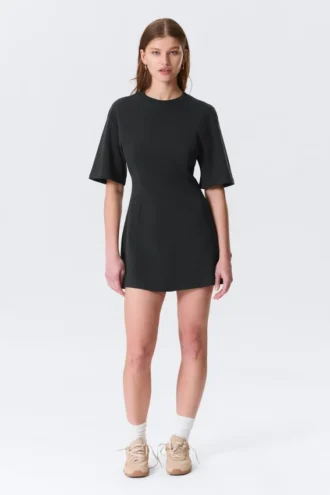 Kurzärmeliges Baumwoll-Minikleid – Schwarz