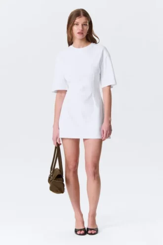 Kurzärmeliges Baumwoll-Minikleid – Weiß