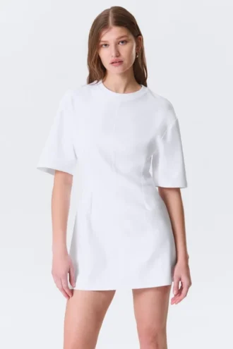Kurzärmeliges Baumwoll-Minikleid – Weiß