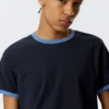 Kurzärmeliges Baumwoll-T-Shirt mit Kontrastbesatz – Dunkelblau – Hellblauer Rand Kurzärmeliges Baumwoll-T-Shirt mit Kontrastbesatz – Dunkelblau – Hellblauer Rand
