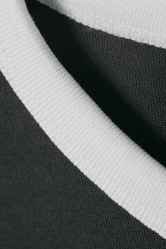Kurzärmeliges Baumwoll-T-Shirt mit Kontrastbesatz – Dunkelgrau & Weiß