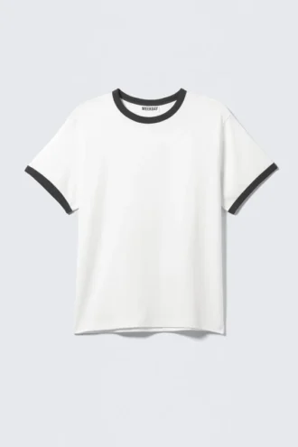 Kurzärmeliges Baumwoll-T-Shirt mit Kontrastbesatz – Schwarz & Weiß