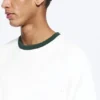 Kurzärmeliges Baumwoll-T-Shirt mit Kontrastbesatz – Weiß – Grüner Saum Kurzärmeliges Baumwoll-T-Shirt mit Kontrastbesatz – Weiß – Grüner Saum