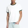 Kurzärmeliges Baumwoll-T-Shirt mit Kontrastbesatz – Weiß – Grüner Saum Kurzärmeliges Baumwoll-T-Shirt mit Kontrastbesatz – Weiß – Grüner Saum