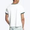 Kurzärmeliges Baumwoll-T-Shirt mit Kontrastbesatz – Weiß – Grüner Saum Kurzärmeliges Baumwoll-T-Shirt mit Kontrastbesatz – Weiß – Grüner Saum