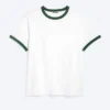 Kurzärmeliges Baumwoll-T-Shirt mit Kontrastbesatz – Weiß – Grüner Saum Kurzärmeliges Baumwoll-T-Shirt mit Kontrastbesatz – Weiß – Grüner Saum