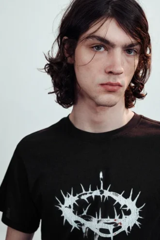 Kurzärmeliges bedrucktes T-Shirt – Schwarz – Thorn Crown