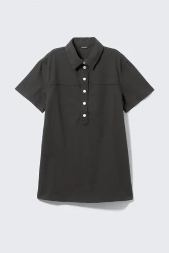 Kurzärmeliges Mini-Hemd-Kleid – Off-Black