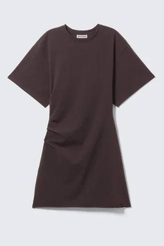 Kurzärmeliges Mini-T-Shirt-Kleid – Dunkelbraun