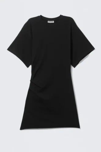 Kurzärmeliges Mini-T-Shirt-Kleid – Schwarz