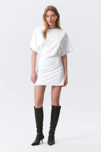 Kurzärmeliges Mini-T-Shirt-Kleid – Weiß