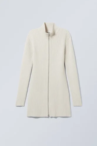 Laila Long Zip Strickjacke – Light Mole