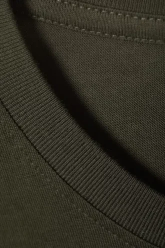 Langarm-Kastenförmiges Baumwoll-T-Shirt – Dunkelkhaki