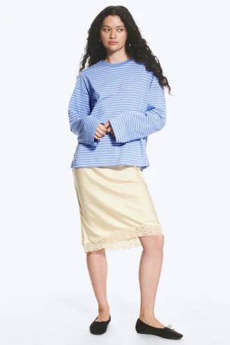Langarmshirt aus Baumwolle – Blau/Weiß gestreift