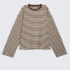 Langarmshirt aus Baumwolle – Braun-weiße Streifen Langarmshirt aus Baumwolle – Braun-weiße Streifen