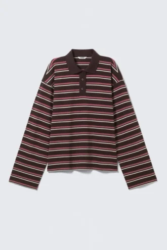 Langarmshirt aus Baumwolle – Dunkles Pflaumenblau – Rosa Streifen