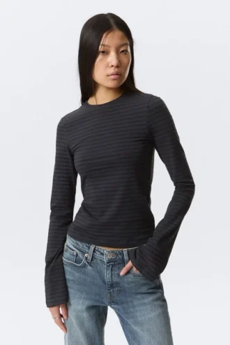 Langarmshirt aus Baumwolle – gestreift, dunkelblau