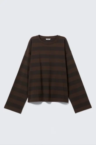 Langarmshirt aus Baumwolle – gestreift, dunkelbraun