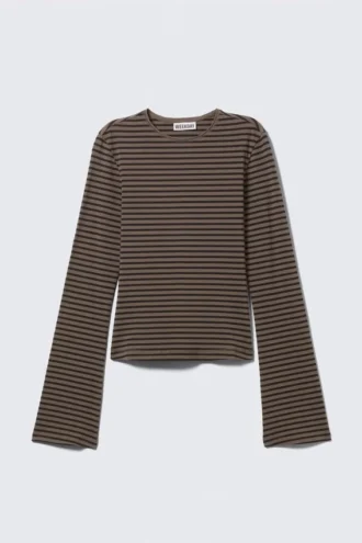 Langarmshirt aus Baumwolle – gestreift, dunkelbraun