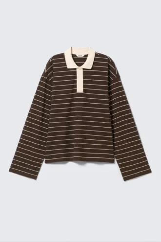 Langarmshirt aus Baumwolle – gestreift, dunkelbraun