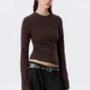 Langarmshirt aus Baumwolle – gestreift, dunkelrot Langarmshirt aus Baumwolle – gestreift, dunkelrot