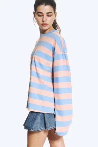 Langarmshirt aus Baumwolle – gestreift in Rosa/Blau