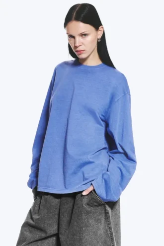 Langarmshirt aus Baumwolle – gewaschenes Blau