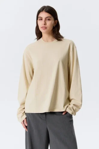 Langarmshirt aus Baumwolle – Hellbeige
