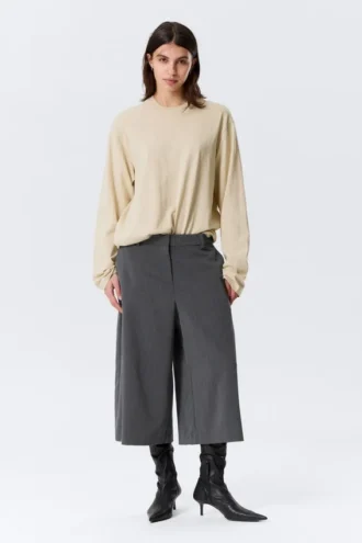 Langarmshirt aus Baumwolle – Hellbeige
