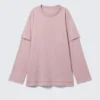 Langarmshirt aus Baumwolle im Lagenlook – Hellrosa Langarmshirt aus Baumwolle im Lagenlook – Hellrosa