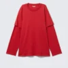 Langarmshirt aus Baumwolle im Lagenlook – Leuchtend rot Langarmshirt aus Baumwolle im Lagenlook – Leuchtend rot