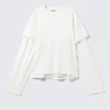 Langarmshirt aus Baumwolle im Lagenlook – Weiß Langarmshirt aus Baumwolle im Lagenlook – Weiß