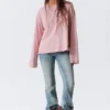 Langarmshirt aus Baumwolle – Korallen-/Fliederstreifen Langarmshirt aus Baumwolle – Korallen-/Fliederstreifen
