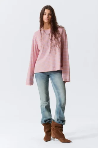 Langarmshirt aus Baumwolle – Korallen-/Fliederstreifen