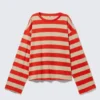 Langarmshirt aus Baumwolle – Leuchtend rote & beige Streifen Langarmshirt aus Baumwolle – Leuchtend rote & beige Streifen