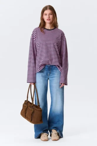 Langarmshirt aus Baumwolle – Marineblau/Rosa Streifen