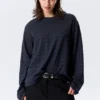 Langarmshirt aus Baumwolle mit kastenförmigem Schnitt – gestreift, dunkelblau Langarmshirt aus Baumwolle mit kastenförmigem Schnitt – gestreift, dunkelblau