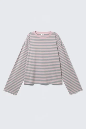 Langarmshirt aus Baumwolle – Rosa Streifen Langarmshirt aus Baumwolle – Rosa Streifen