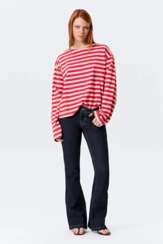 Langarmshirt aus Baumwolle – rote und rosa Streifen