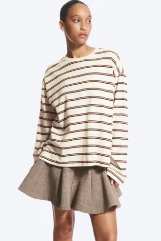 Langarmshirt aus Baumwolle – Staubweiß – Braune Streifen Langarmshirt aus Baumwolle – Staubweiß – Braune Streifen