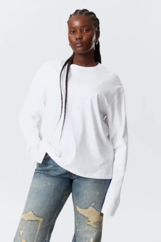 Langarmshirt aus Baumwolle – Weiß