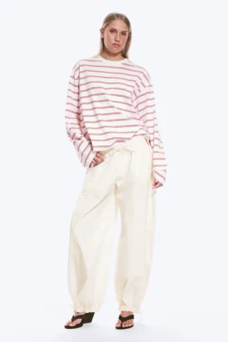 Langarmshirt aus Baumwolle – Weiß – Rosa/rote Streifen