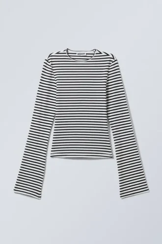 Langarmshirt aus Baumwolle – Weiß – Schwarze Streifen