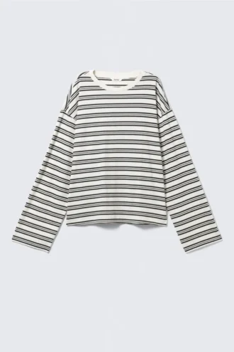 Langarmshirt aus Baumwolle – Weiß – Schwarze Streifen Langarmshirt aus Baumwolle – Weiß – Schwarze Streifen