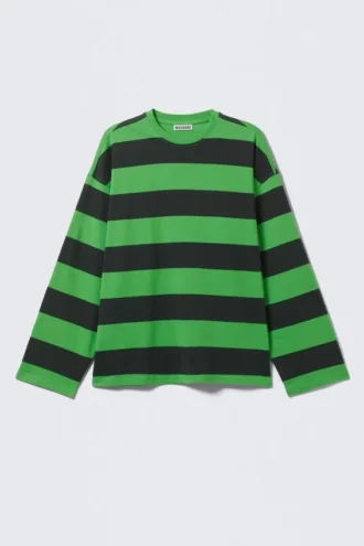 Langarmshirt aus Oversize-Baumwolle – schwarz-grün gestreift